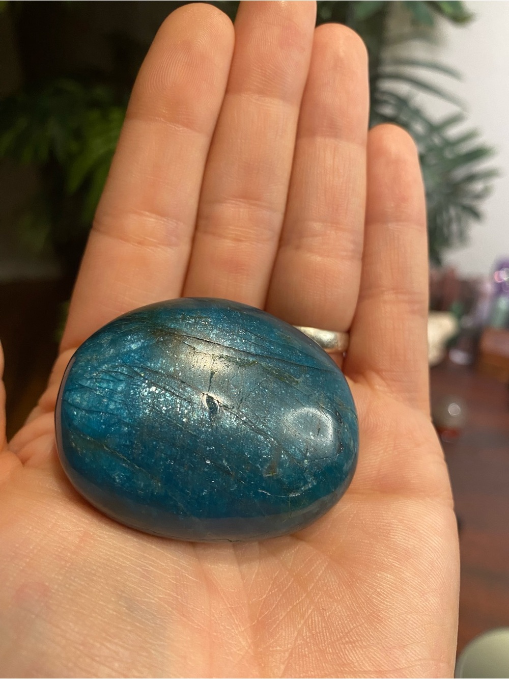 Blue Apatite Palm Stone - Picture 2 of 13